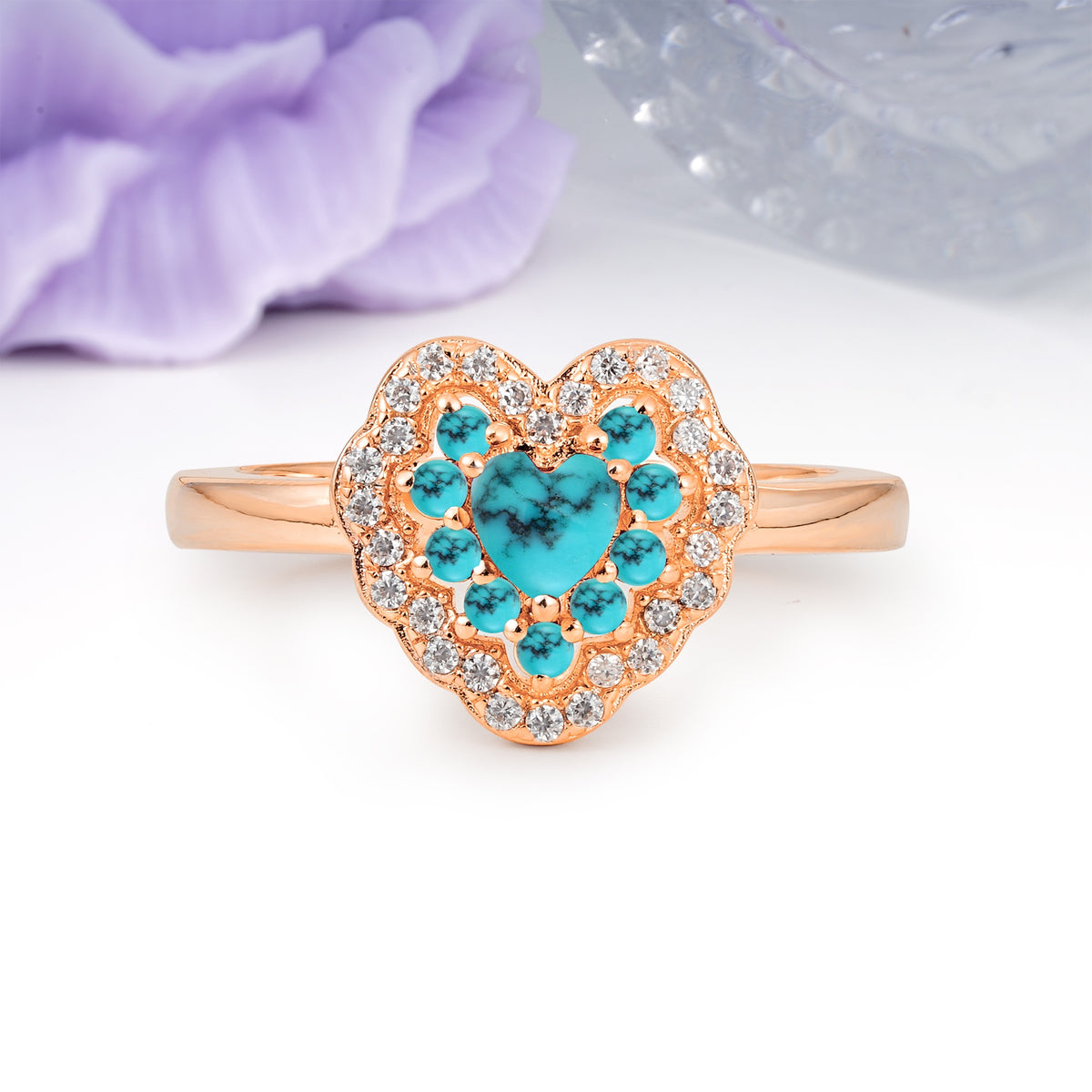Luxurious and Unique 3 Prong Heart Cut Turquoise Engagement Ring - Additional view