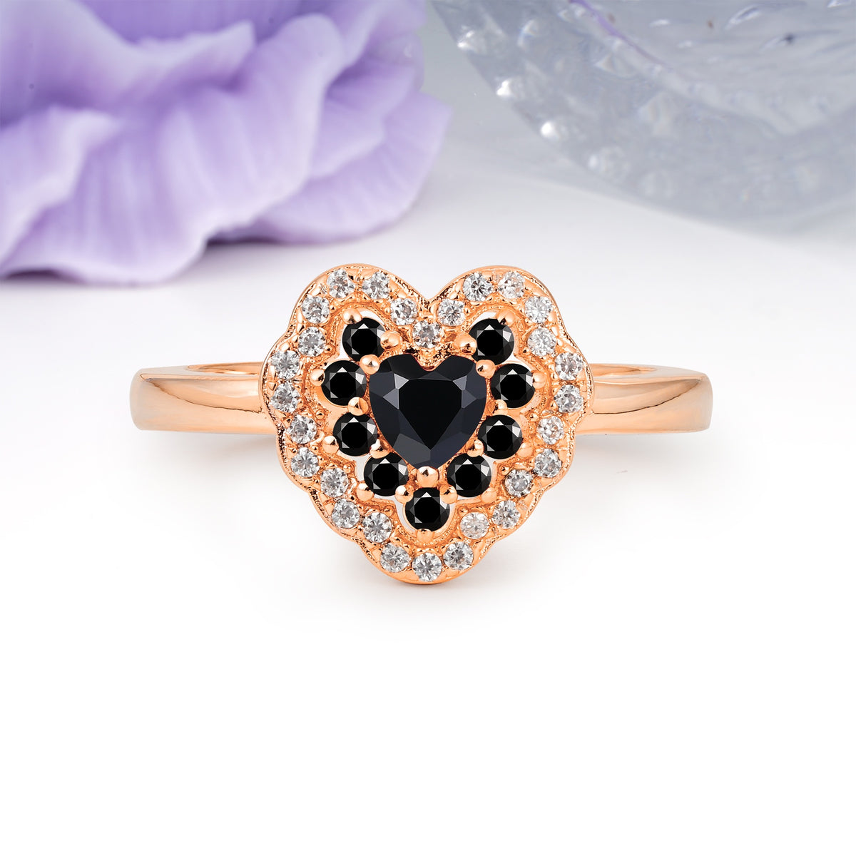 Luxurious and Unique 3 Prong Heart Cut Black Onyx Engagement Ring - Additional view