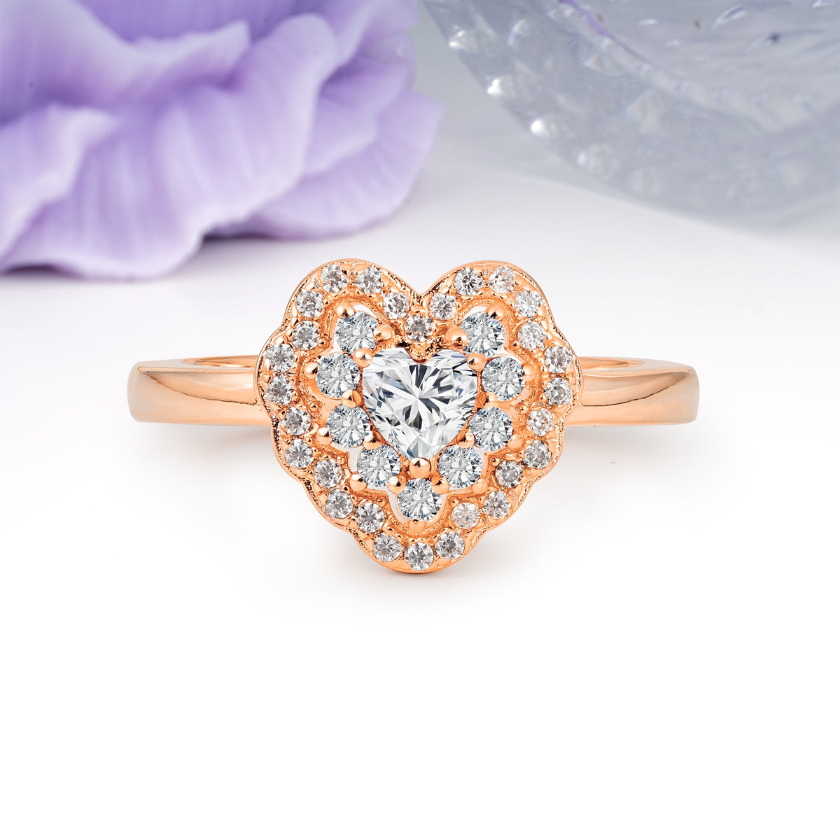 Luxurious and Unique 3 Prong Heart Cut Lab Diamond Engagement Ring - Additional view