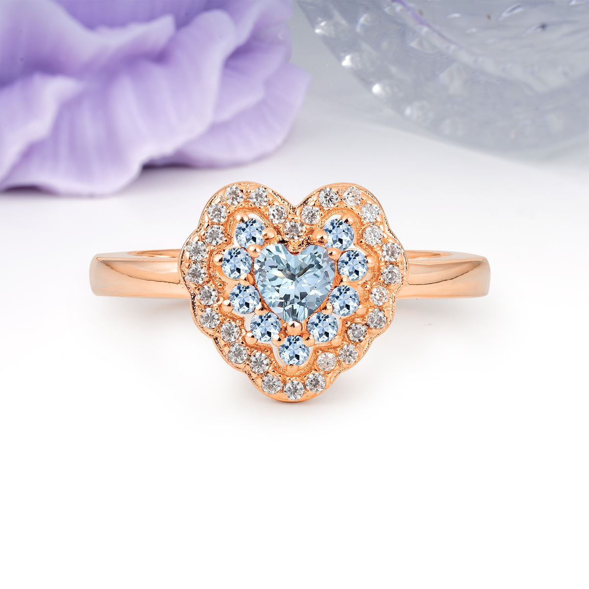 Luxurious and Unique 3 Prong Heart Cut Aquamarine Engagement Ring - Additional view