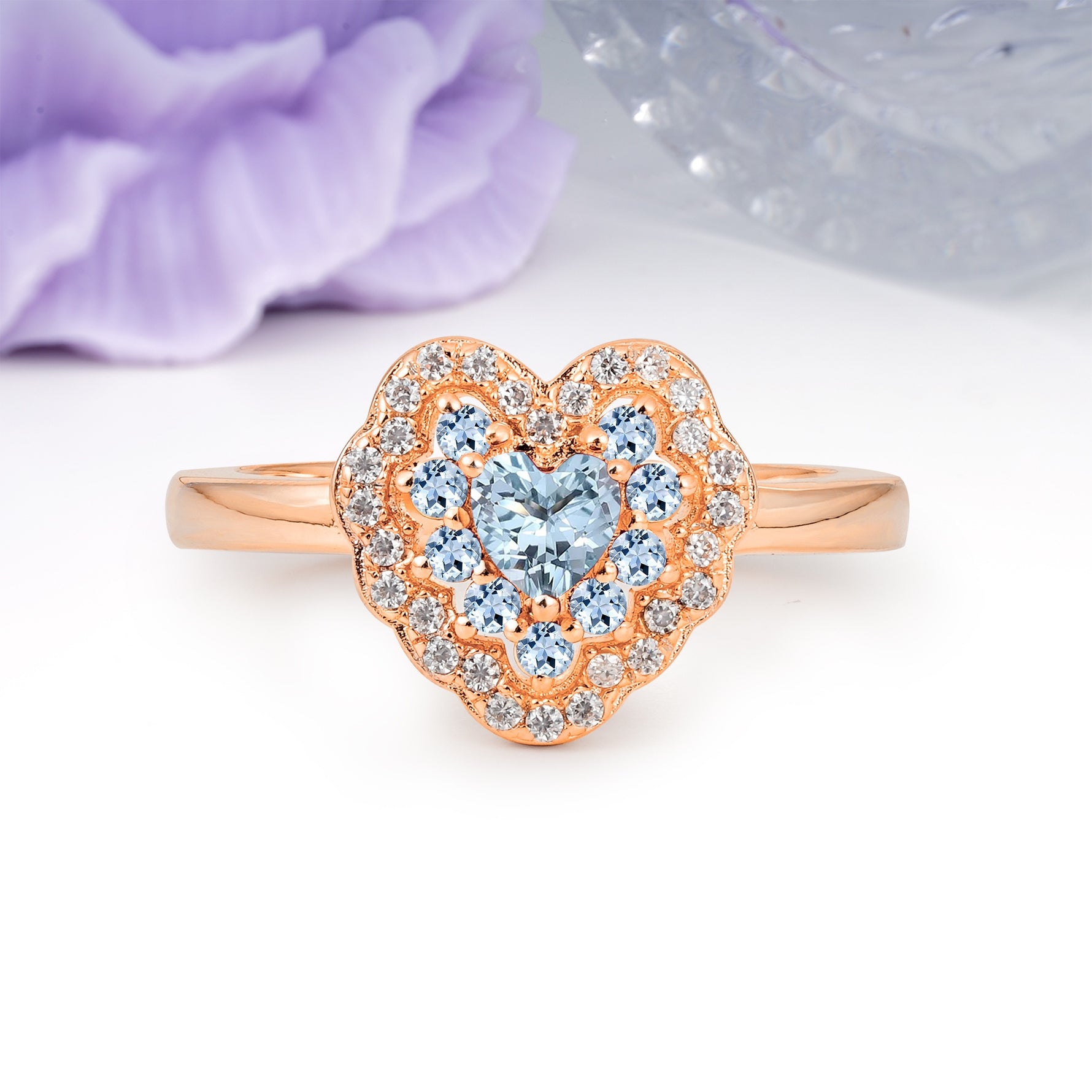 Luxurious and Unique 3 Prong Heart Cut Aquamarine Engagement Ring - Additional view