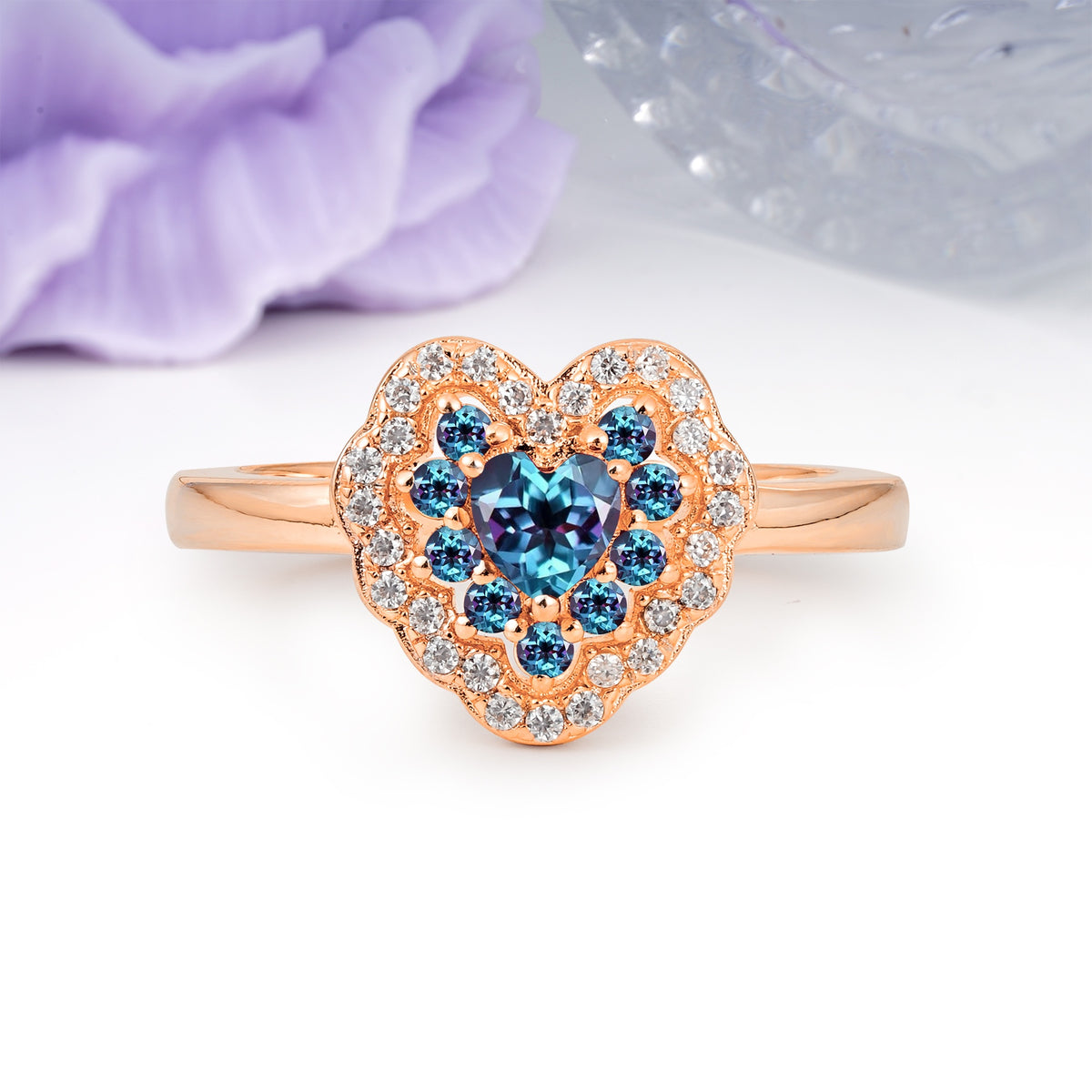Luxurious and Unique 3 Prong Heart Cut Alexandrite Engagement Ring - Additional view