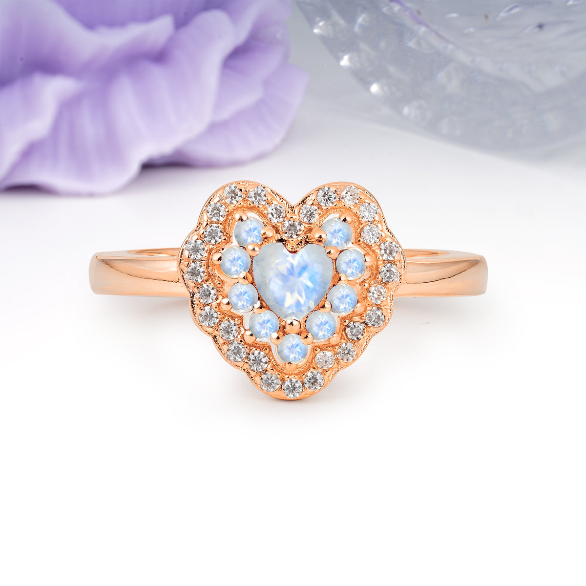 Luxurious and Unique 3 Prong Heart Cut Moonstone Engagement Ring - Additional view