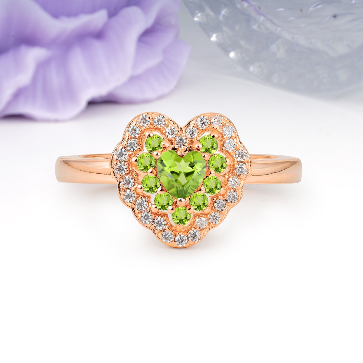 Luxurious and Unique 3 Prong Heart Cut Peridot Engagement Ring - Additional view