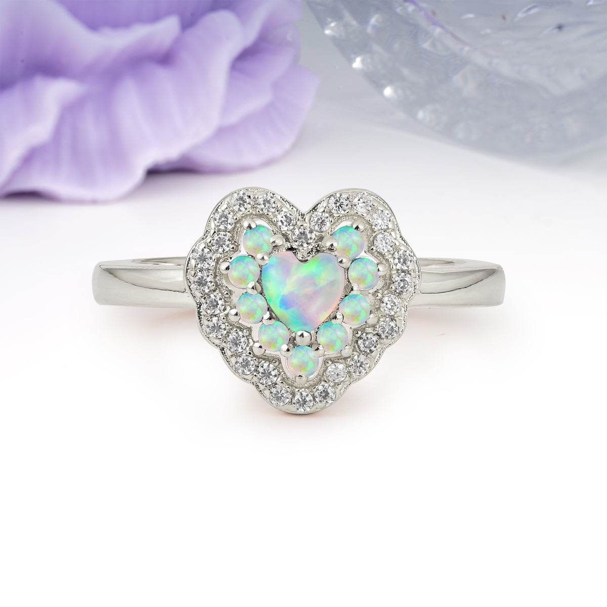 Luxurious and Unique 3 Prong Heart Cut Fire Opal Engagement Ring - Additional view