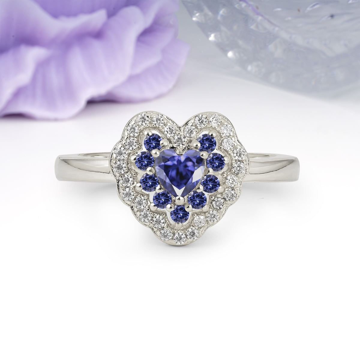 Luxurious and Unique 3 Prong Heart Cut Tanzanite Engagement Ring - Additional view