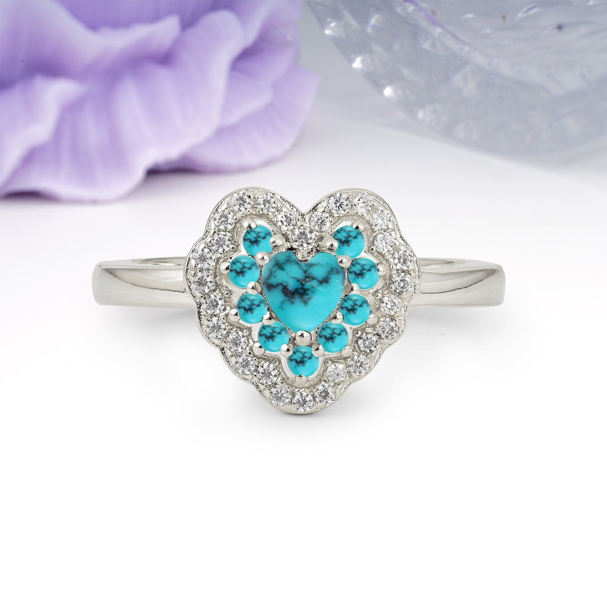 Luxurious and Unique 3 Prong Heart Cut Turquoise Engagement Ring - Additional view