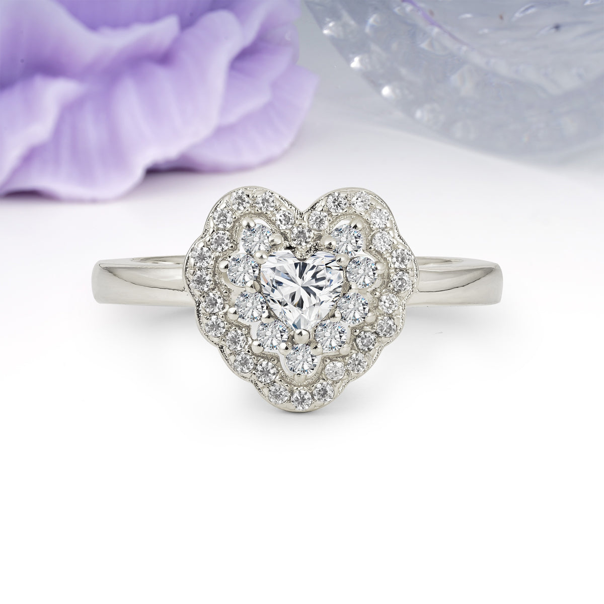 Luxurious and Unique 3 Prong Heart Cut Lab Diamond Engagement Ring - Additional view