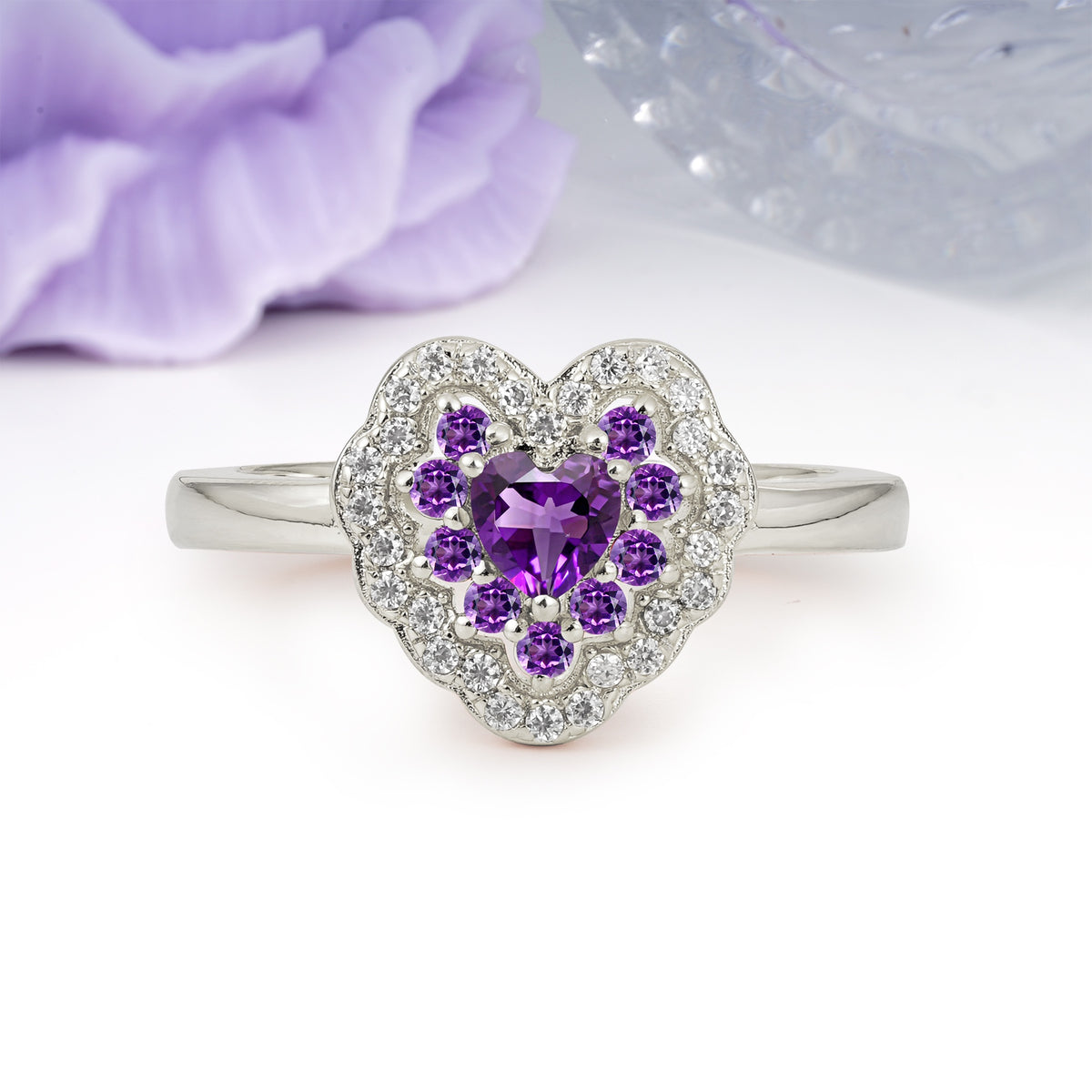 Luxurious and Unique 3 Prong Heart Cut Amethyst Engagement Ring - Additional view