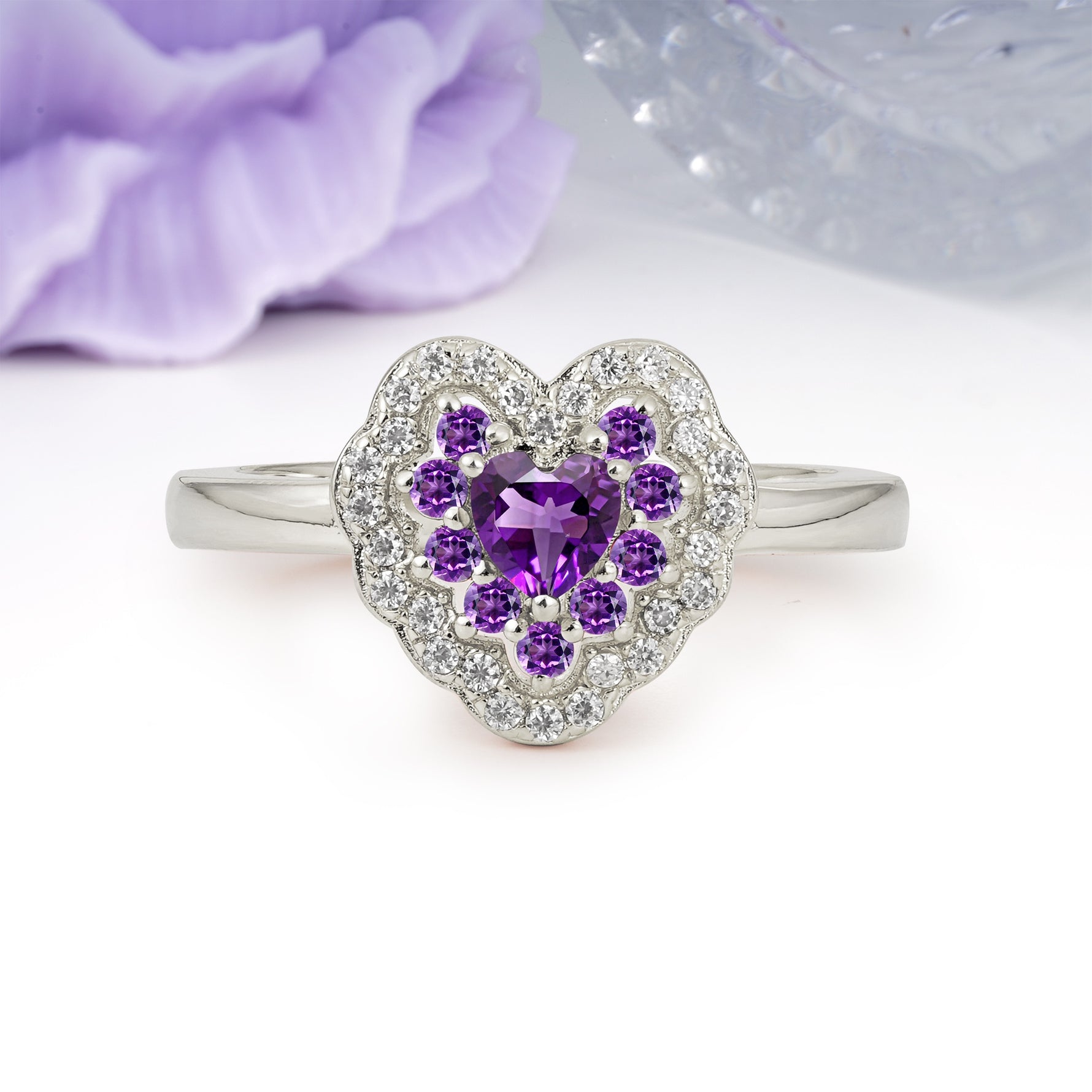 Luxurious and Unique 3 Prong Heart Cut Amethyst Engagement Ring - Additional view