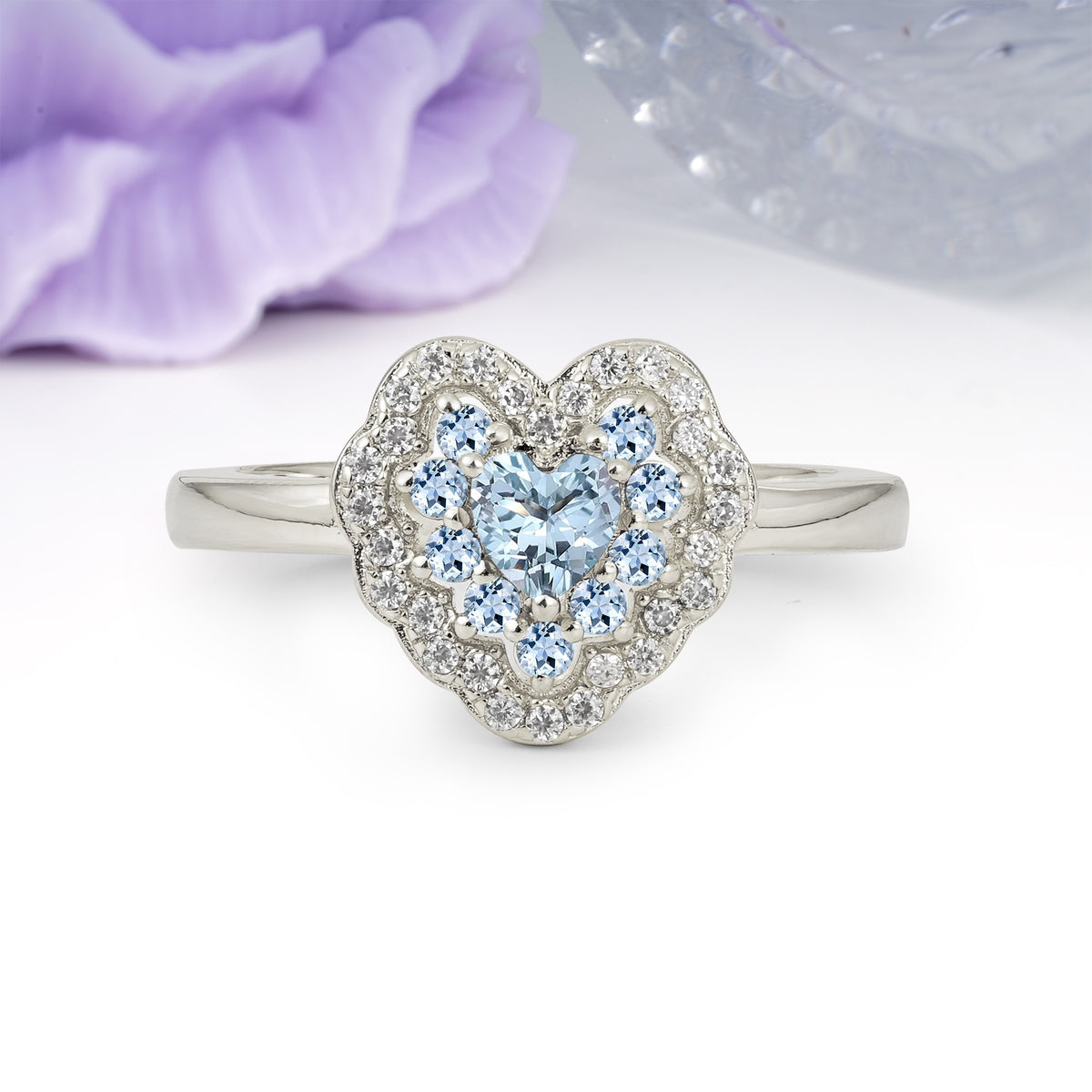 Luxurious and Unique 3 Prong Heart Cut Aquamarine Engagement Ring - Additional view
