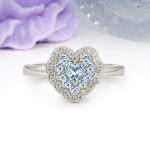 Luxurious and Unique 3 Prong Heart Cut Aquamarine Engagement Ring - Additional view