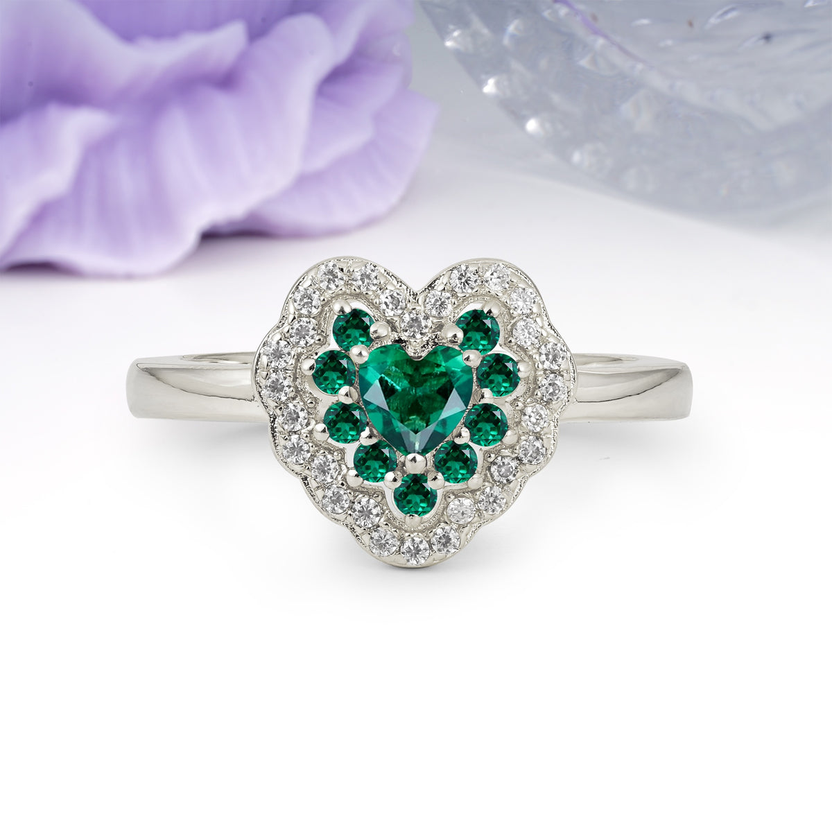 Luxurious and Unique 3 Prong Heart Cut Emerald Engagement Ring - Additional view