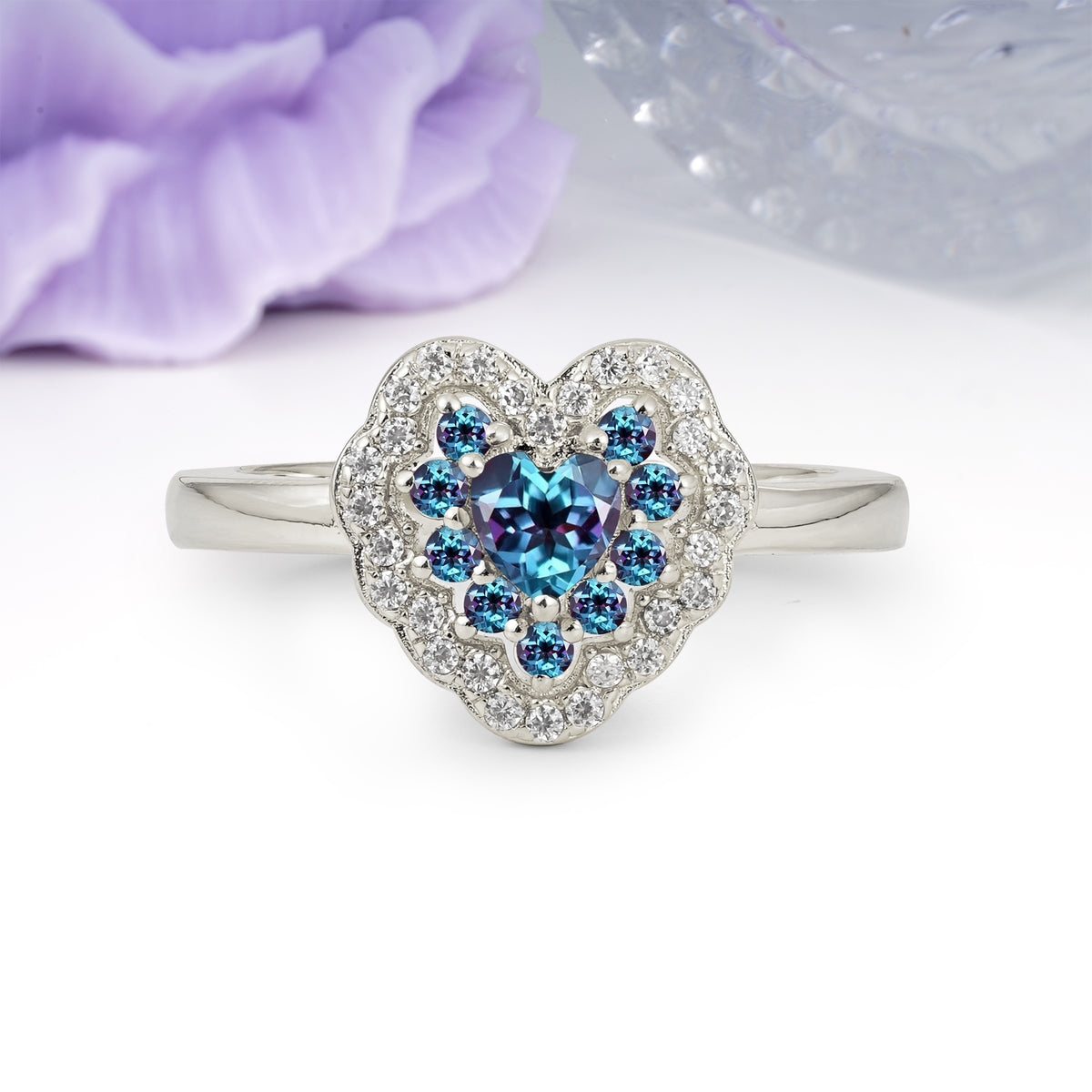 Luxurious and Unique 3 Prong Heart Cut Alexandrite Engagement Ring - Additional view