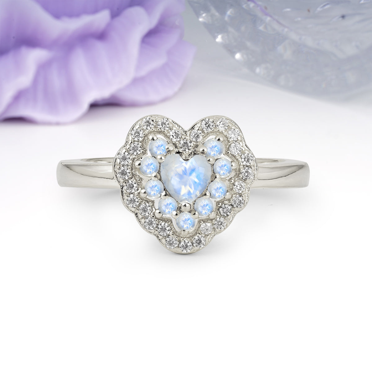 Luxurious and Unique 3 Prong Heart Cut Moonstone Engagement Ring - Additional view