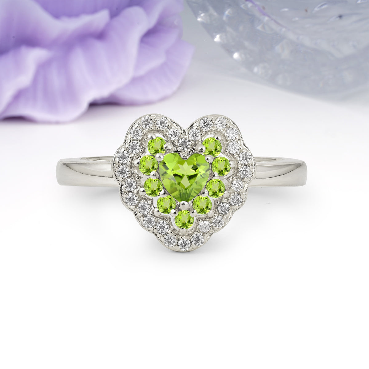 Luxurious and Unique 3 Prong Heart Cut Peridot Engagement Ring - Additional view