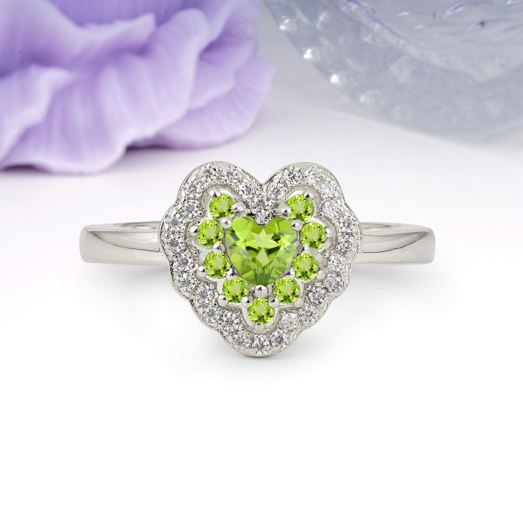 Luxurious and Unique 3 Prong Heart Cut Peridot Engagement Ring - Additional view