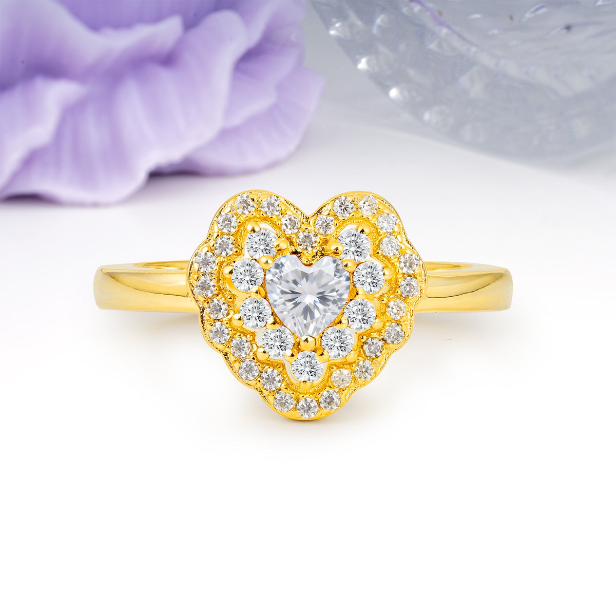 Luxurious and Unique 3 Prong Heart Cut Moissanite Engagement Ring - Additional view