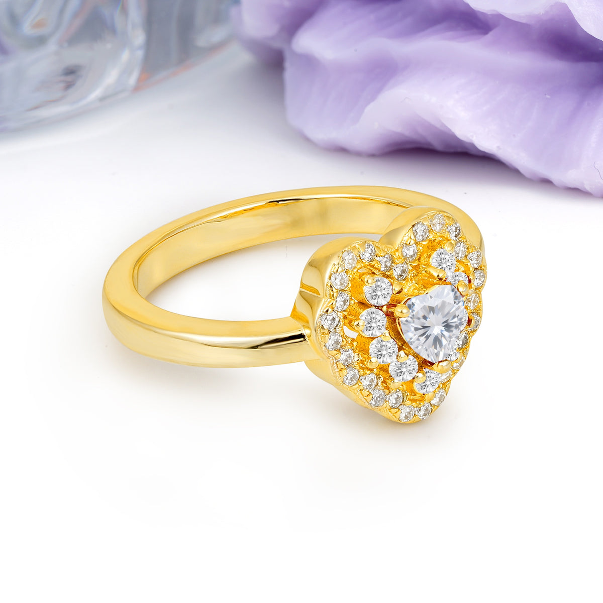 Luxurious and Unique 3 Prong Heart Cut Moissanite Engagement Ring - Additional view