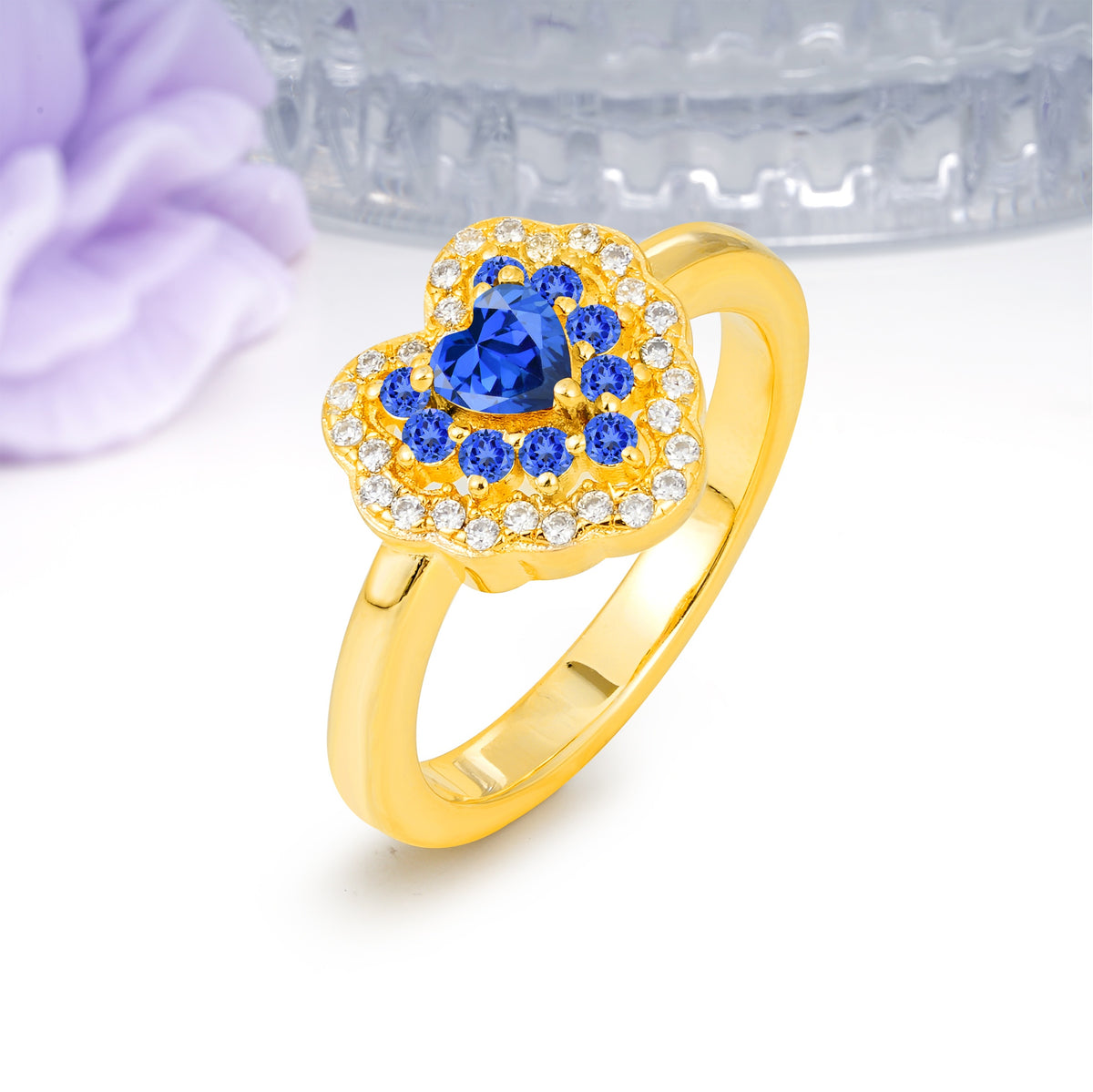 Luxurious and Unique 3 Prong Heart Cut Sapphire Engagement Ring - Additional view