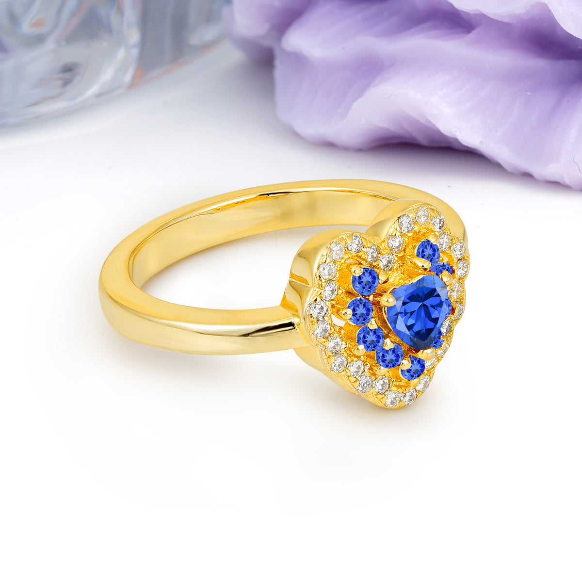 Luxurious and Unique 3 Prong Heart Cut Sapphire Engagement Ring - Additional view