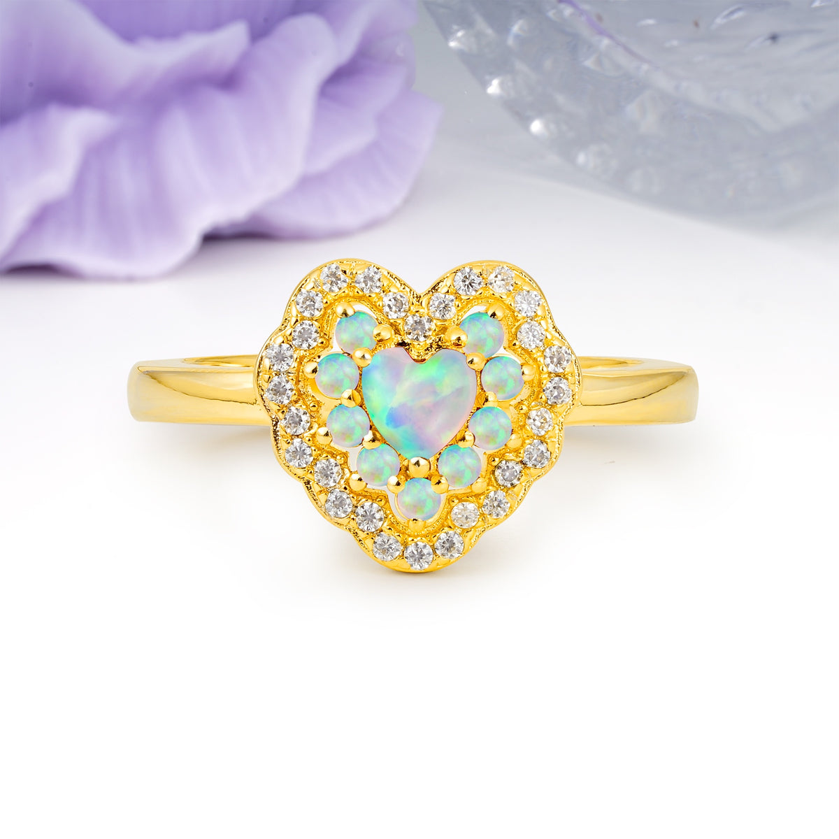 Luxurious and Unique 3 Prong Heart Cut Fire Opal Engagement Ring - Additional view