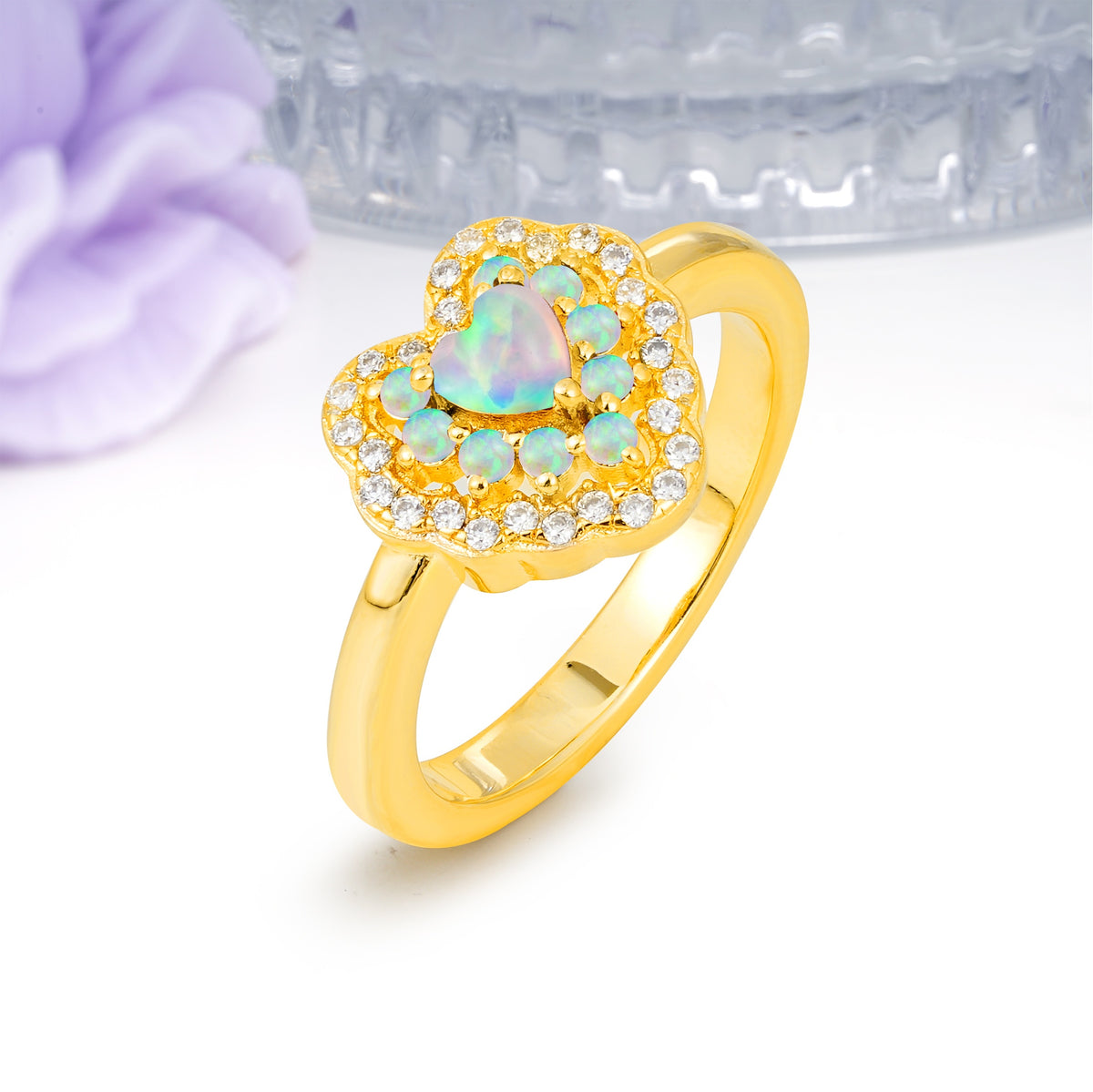 Luxurious and Unique 3 Prong Heart Cut Fire Opal Engagement Ring - Additional view