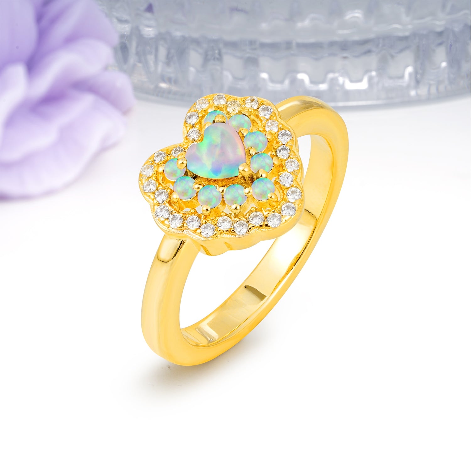 Luxurious and Unique 3 Prong Heart Cut Fire Opal Engagement Ring - Additional view