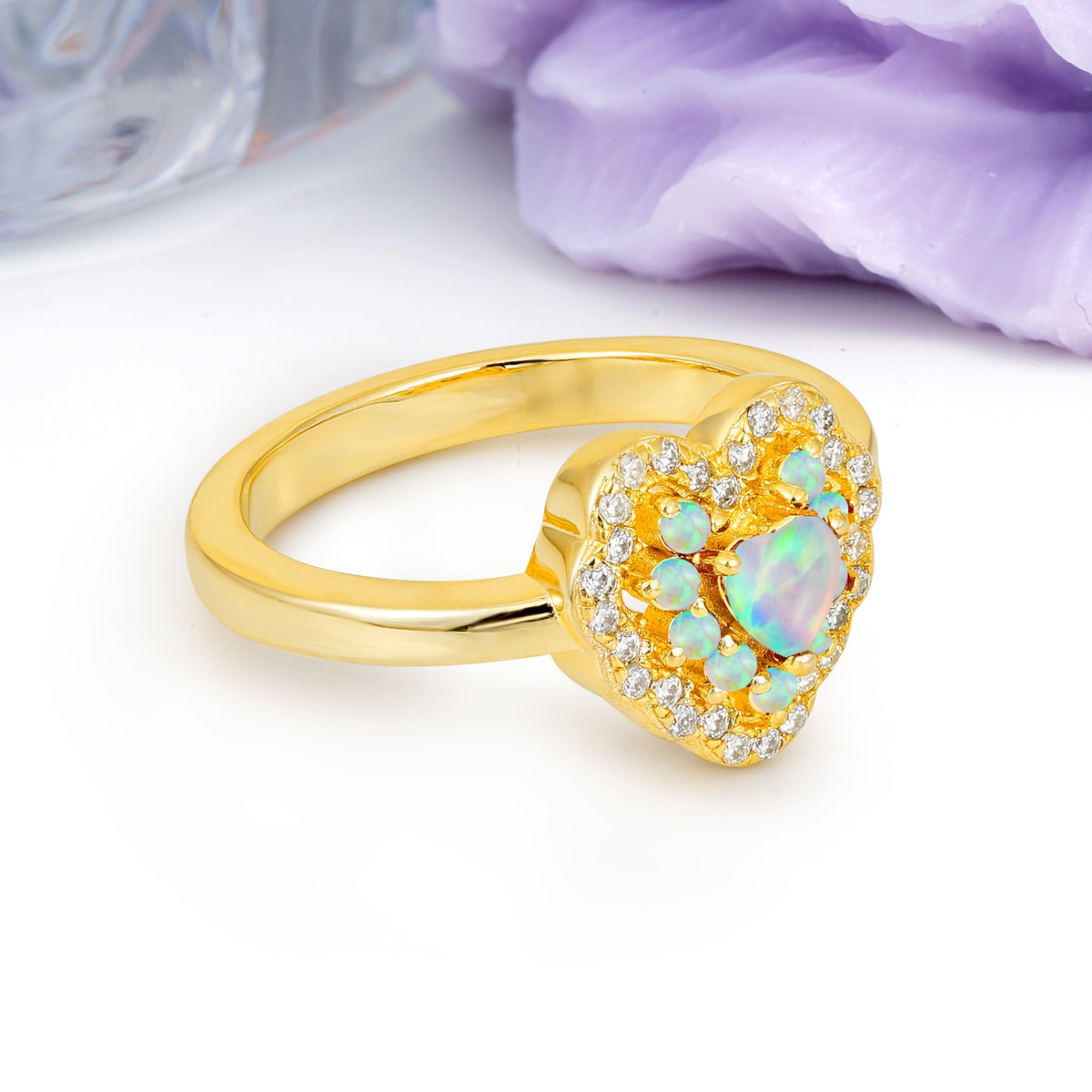 Luxurious and Unique 3 Prong Heart Cut Fire Opal Engagement Ring - Additional view