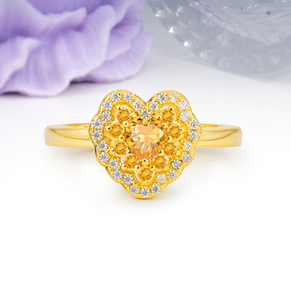 Luxurious and Unique 3 Prong Heart Cut Citrine Engagement Ring - Additional view