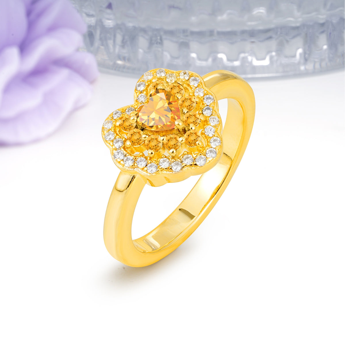 Luxurious and Unique 3 Prong Heart Cut Citrine Engagement Ring - Additional view