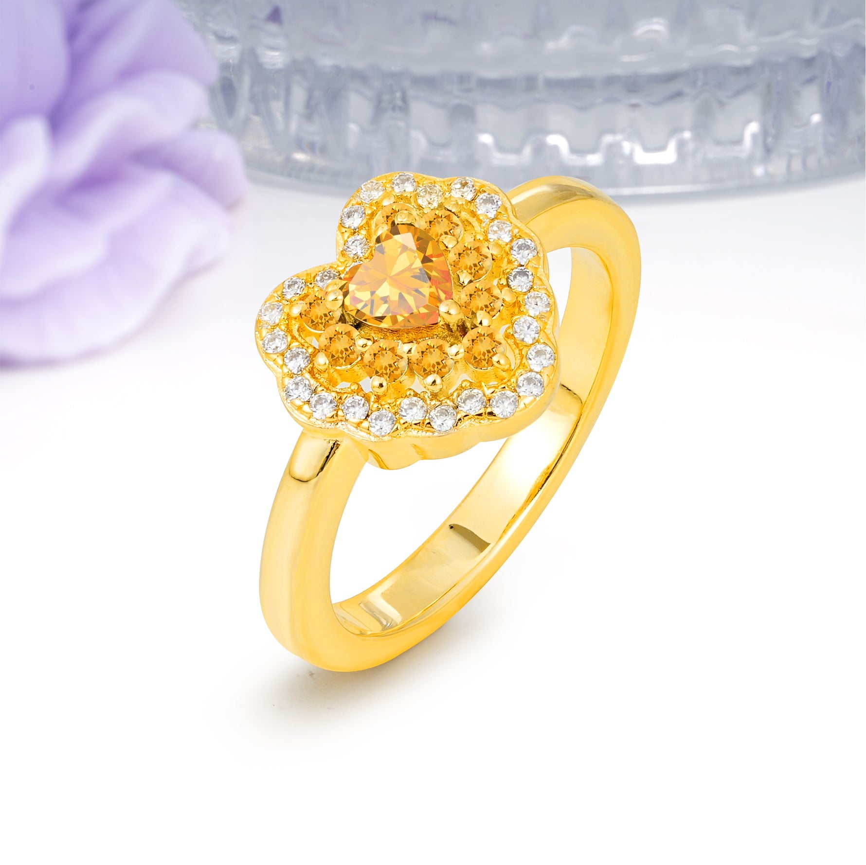Luxurious and Unique 3 Prong Heart Cut Citrine Engagement Ring - Additional view