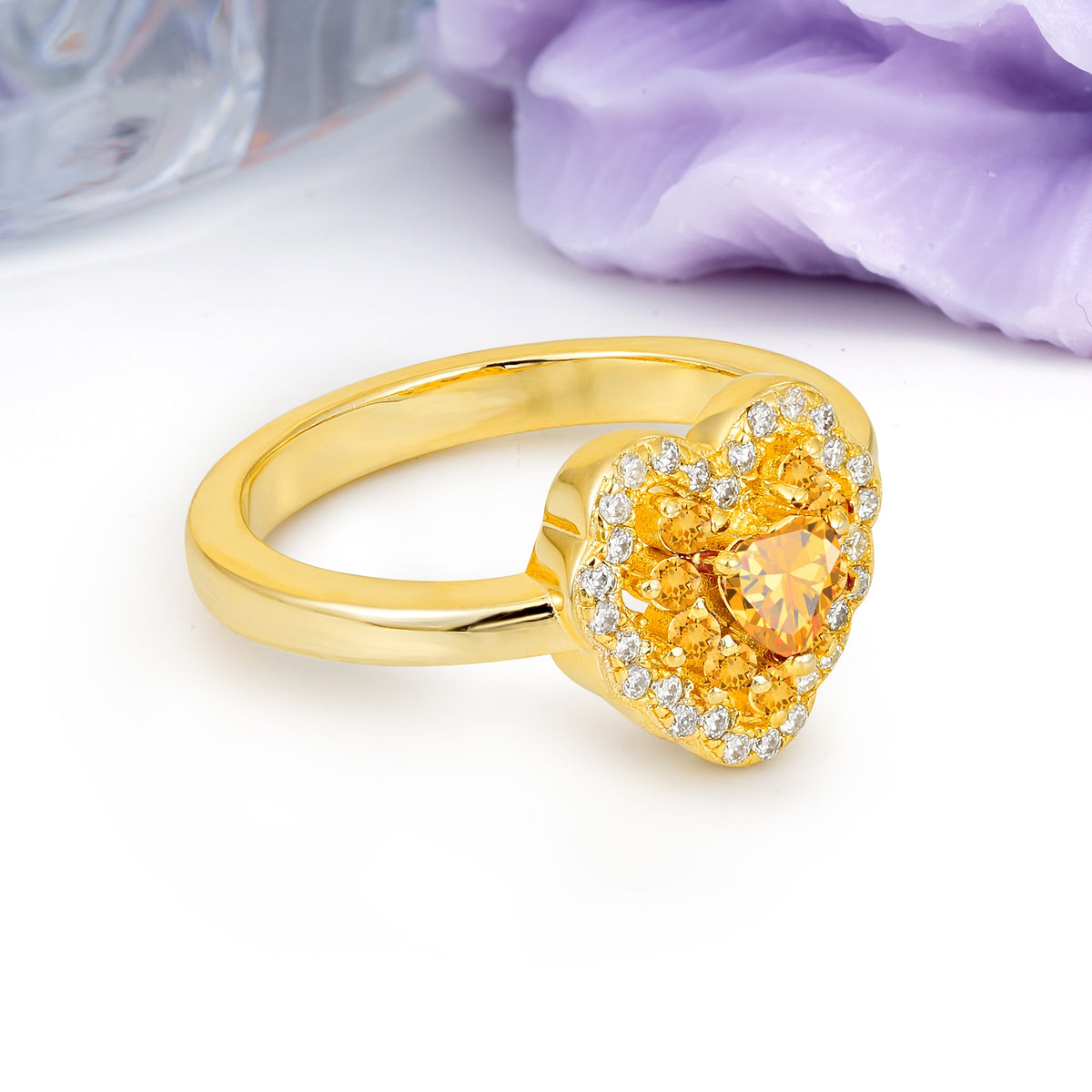 Luxurious and Unique 3 Prong Heart Cut Citrine Engagement Ring - Additional view