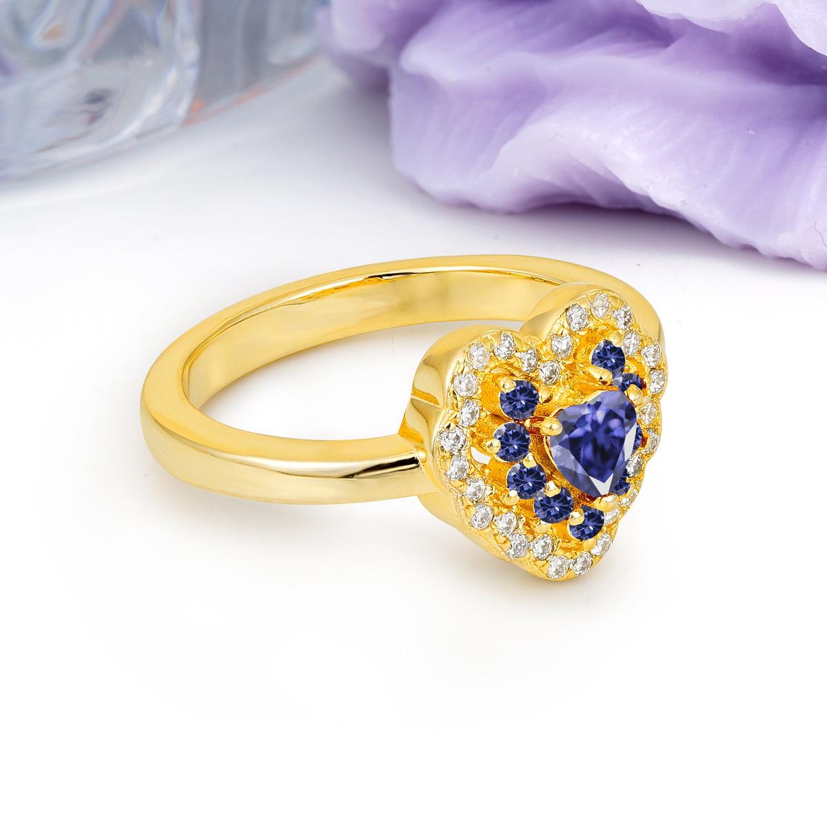 Luxurious and Unique 3 Prong Heart Cut Tanzanite Engagement Ring - Additional view