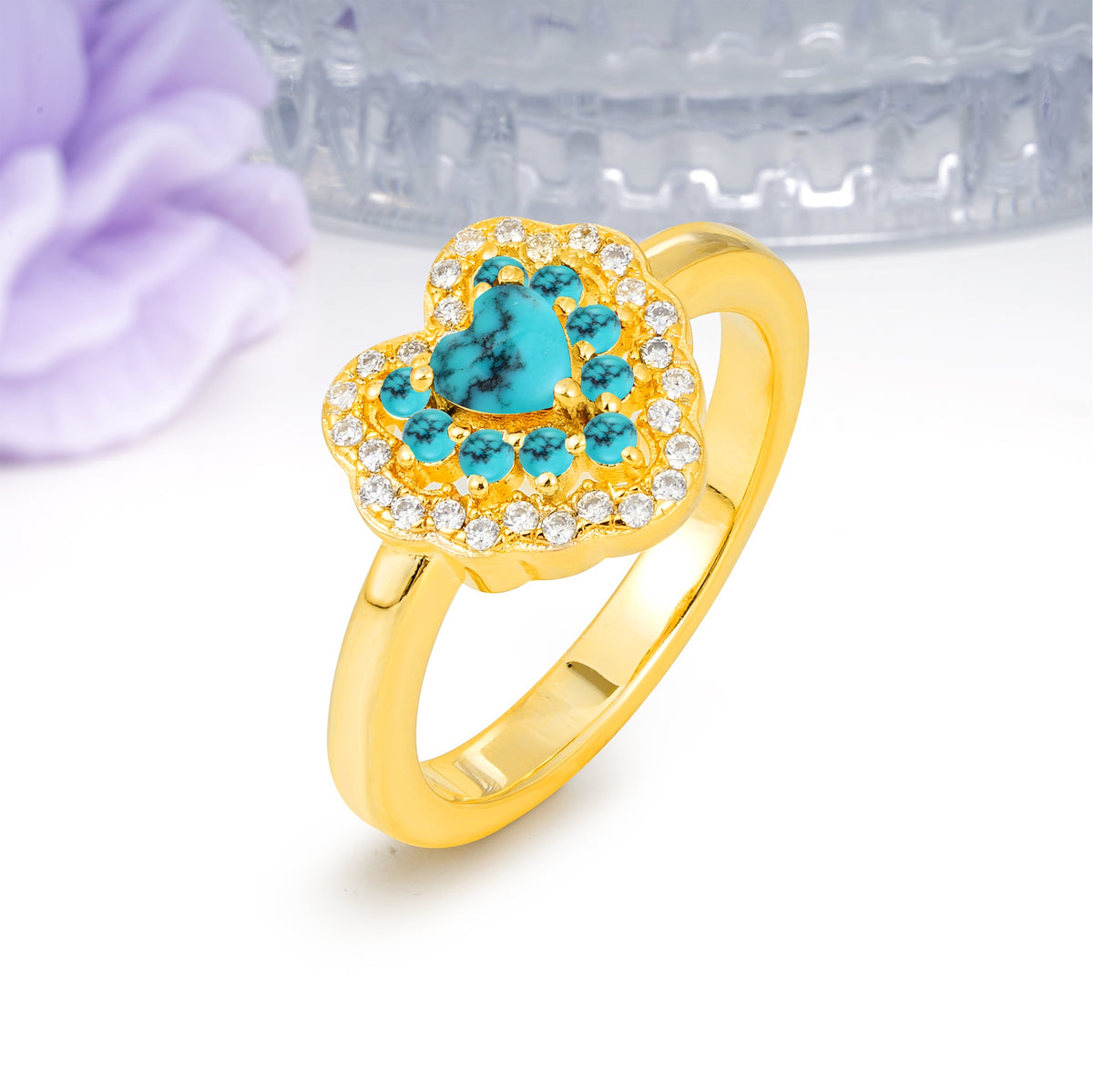 Luxurious and Unique 3 Prong Heart Cut Turquoise Engagement Ring - Additional view