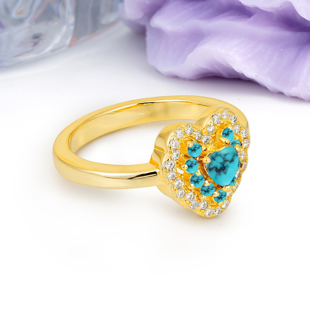 Luxurious and Unique 3 Prong Heart Cut Turquoise Engagement Ring - Additional view