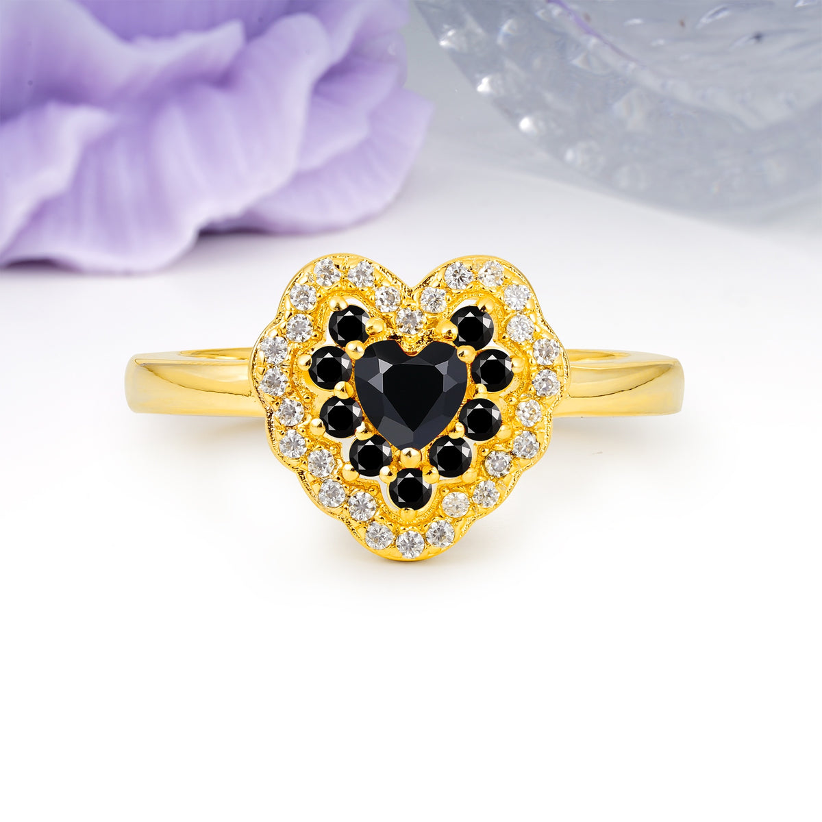 Luxurious and Unique 3 Prong Heart Cut Black Onyx Engagement Ring - Additional view