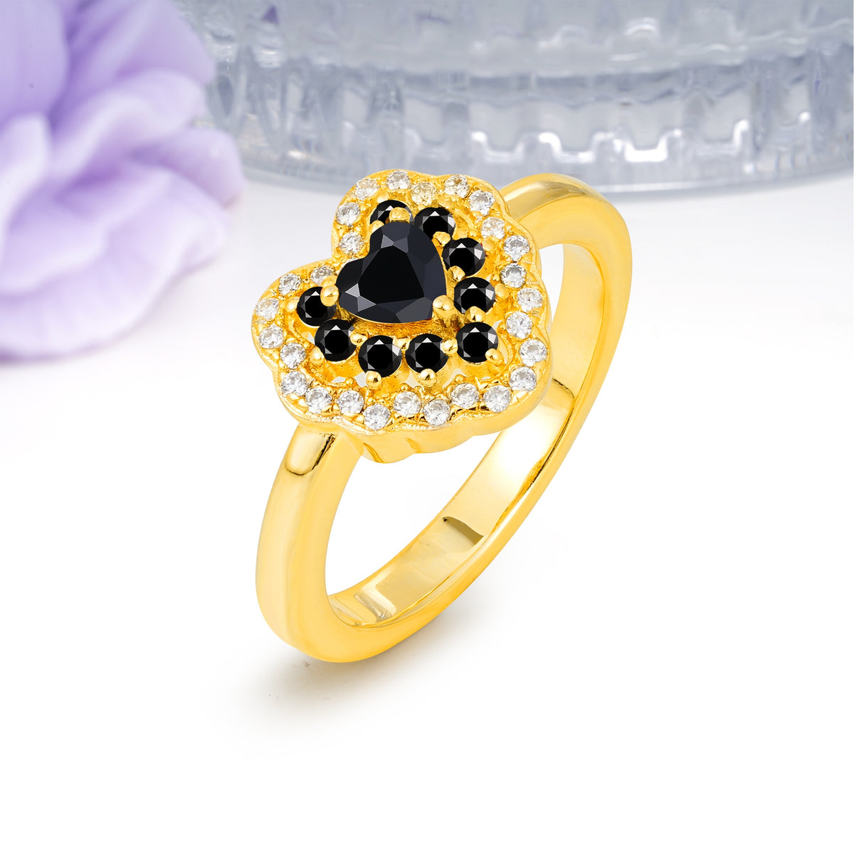Luxurious and Unique 3 Prong Heart Cut Black Onyx Engagement Ring - Additional view