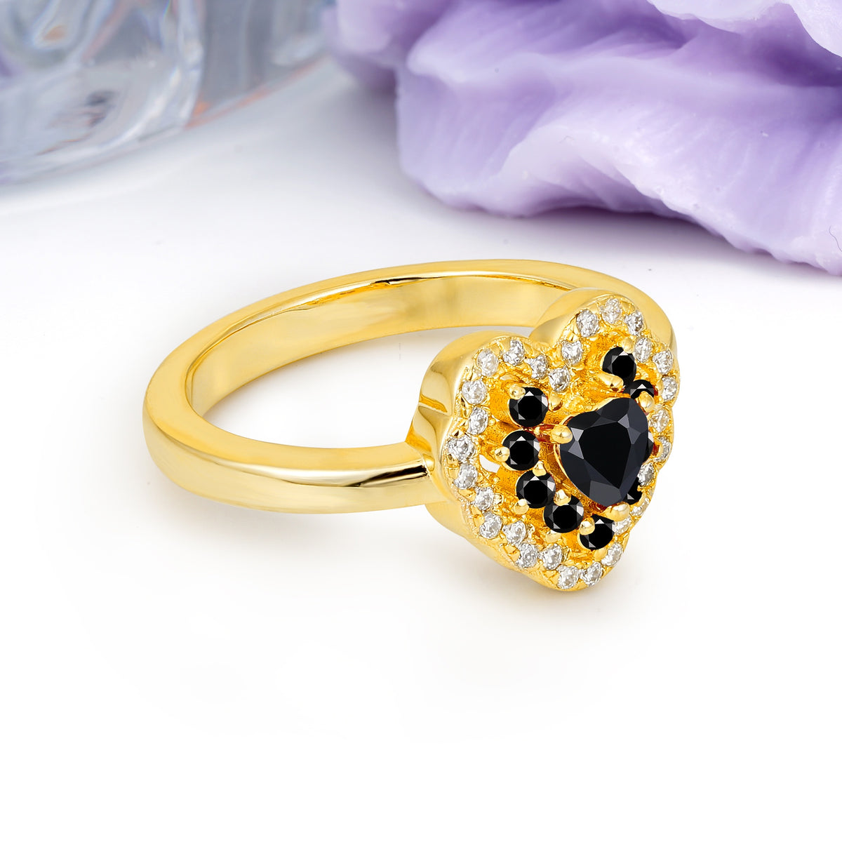 Luxurious and Unique 3 Prong Heart Cut Black Onyx Engagement Ring - Additional view