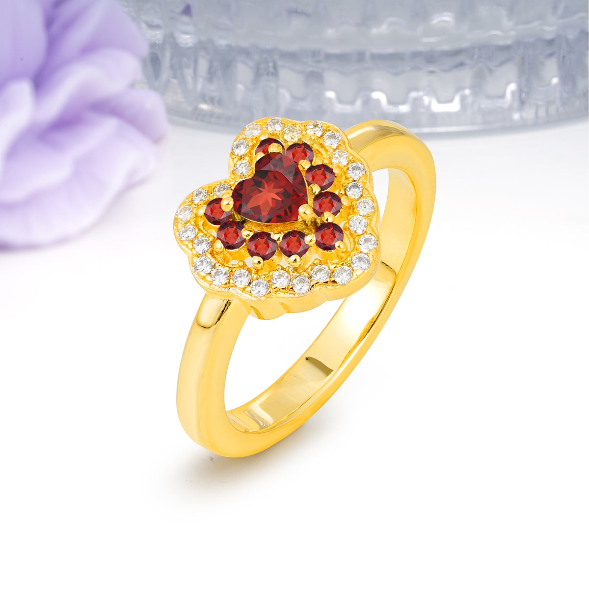 Luxurious and Unique 3 Prong Heart Cut Garnet Engagement Ring - Additional view