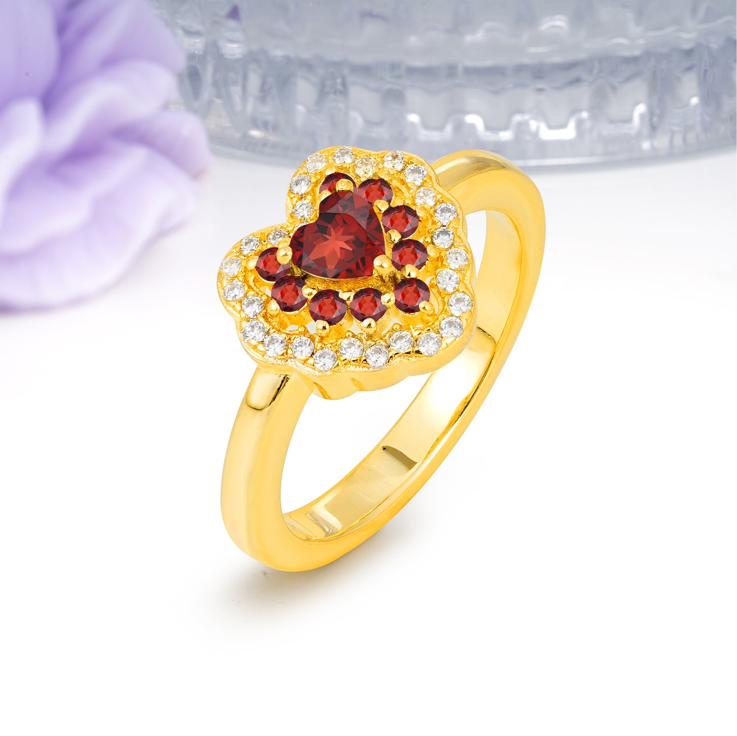 Luxurious and Unique 3 Prong Heart Cut Garnet Engagement Ring - Additional view