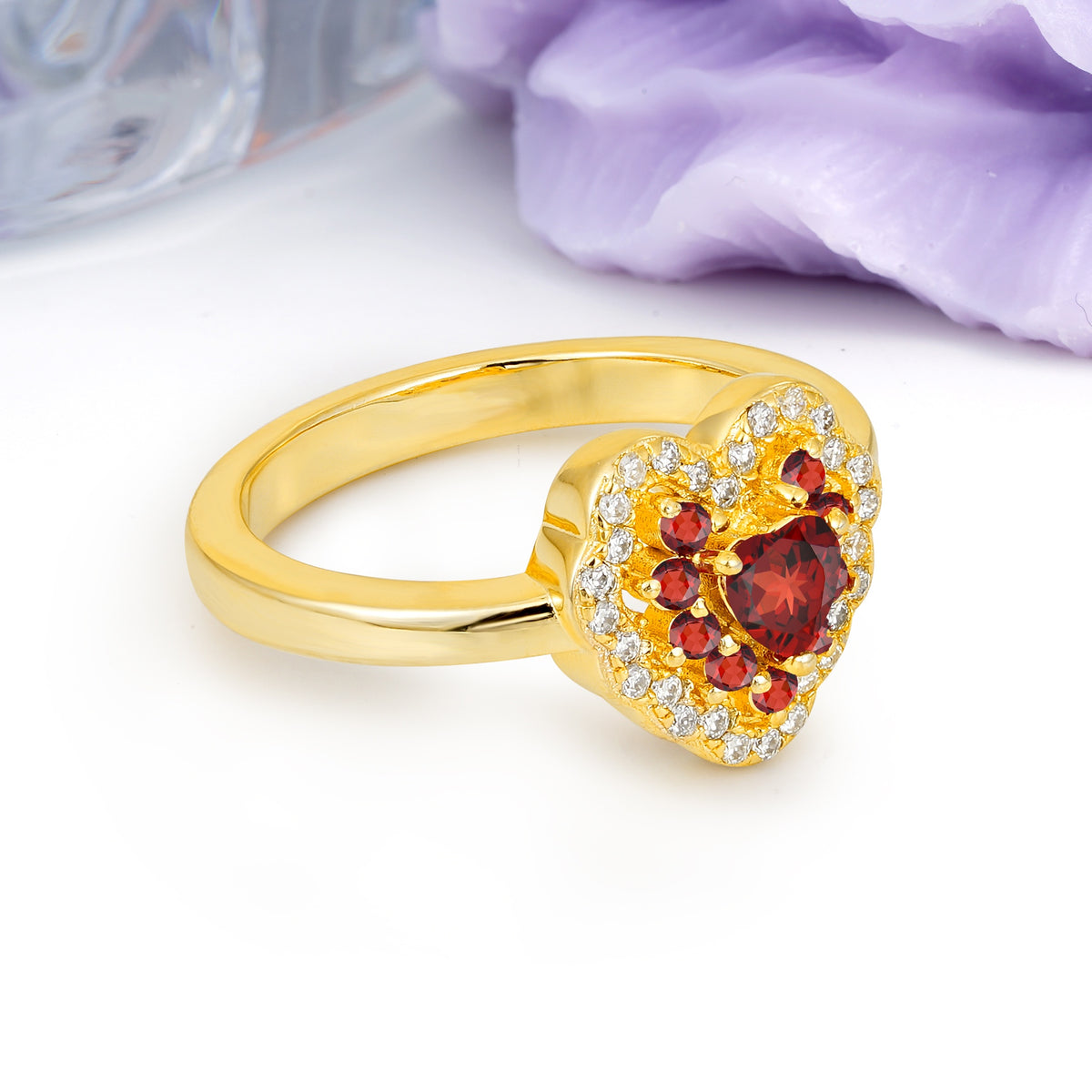 Luxurious and Unique 3 Prong Heart Cut Garnet Engagement Ring - Additional view