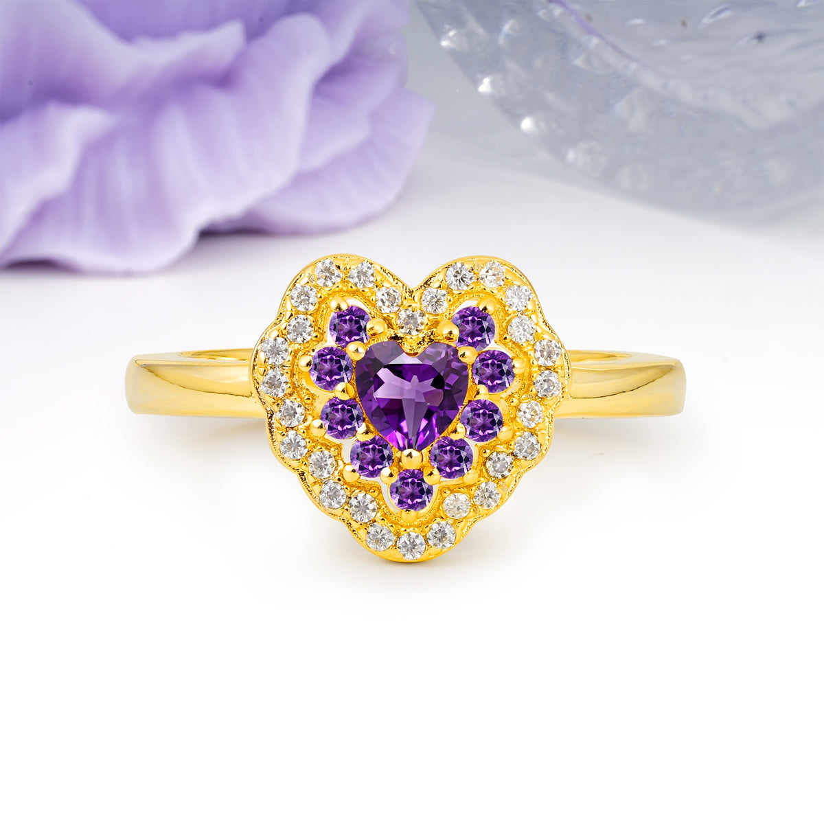 Luxurious and Unique 3 Prong Heart Cut Amethyst Engagement Ring - Additional view