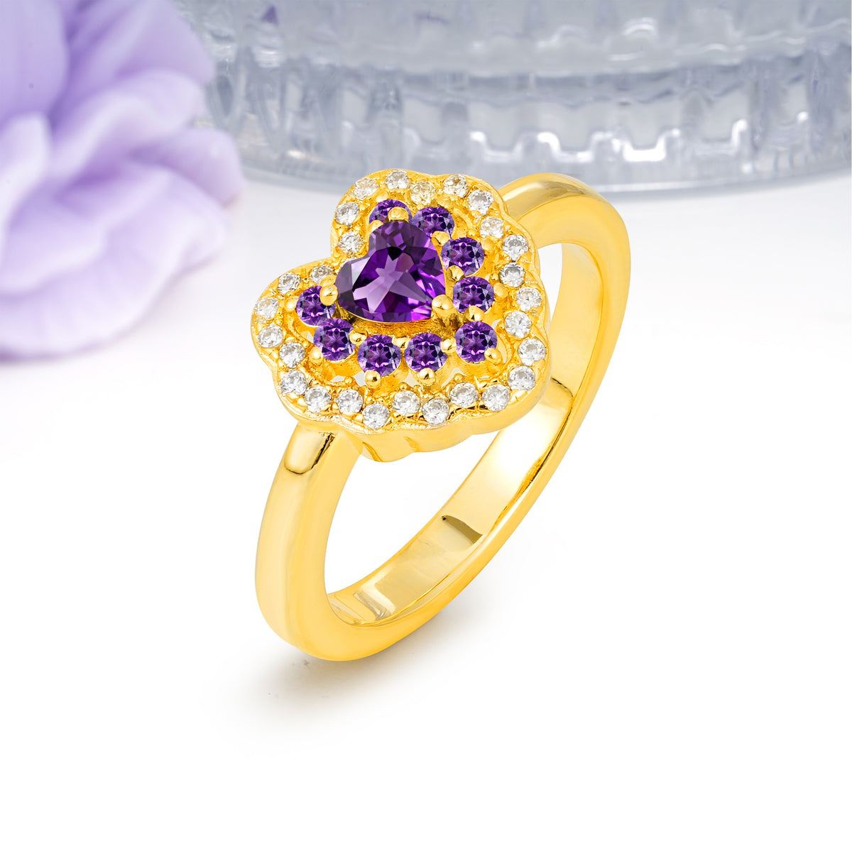 Luxurious and Unique 3 Prong Heart Cut Amethyst Engagement Ring - Additional view