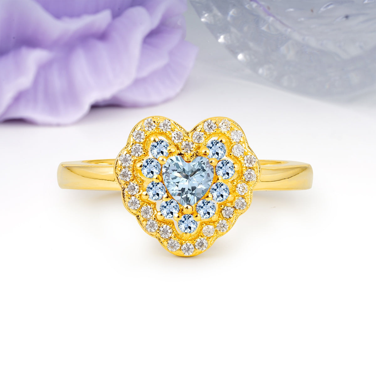 Luxurious and Unique 3 Prong Heart Cut Aquamarine Engagement Ring - Additional view