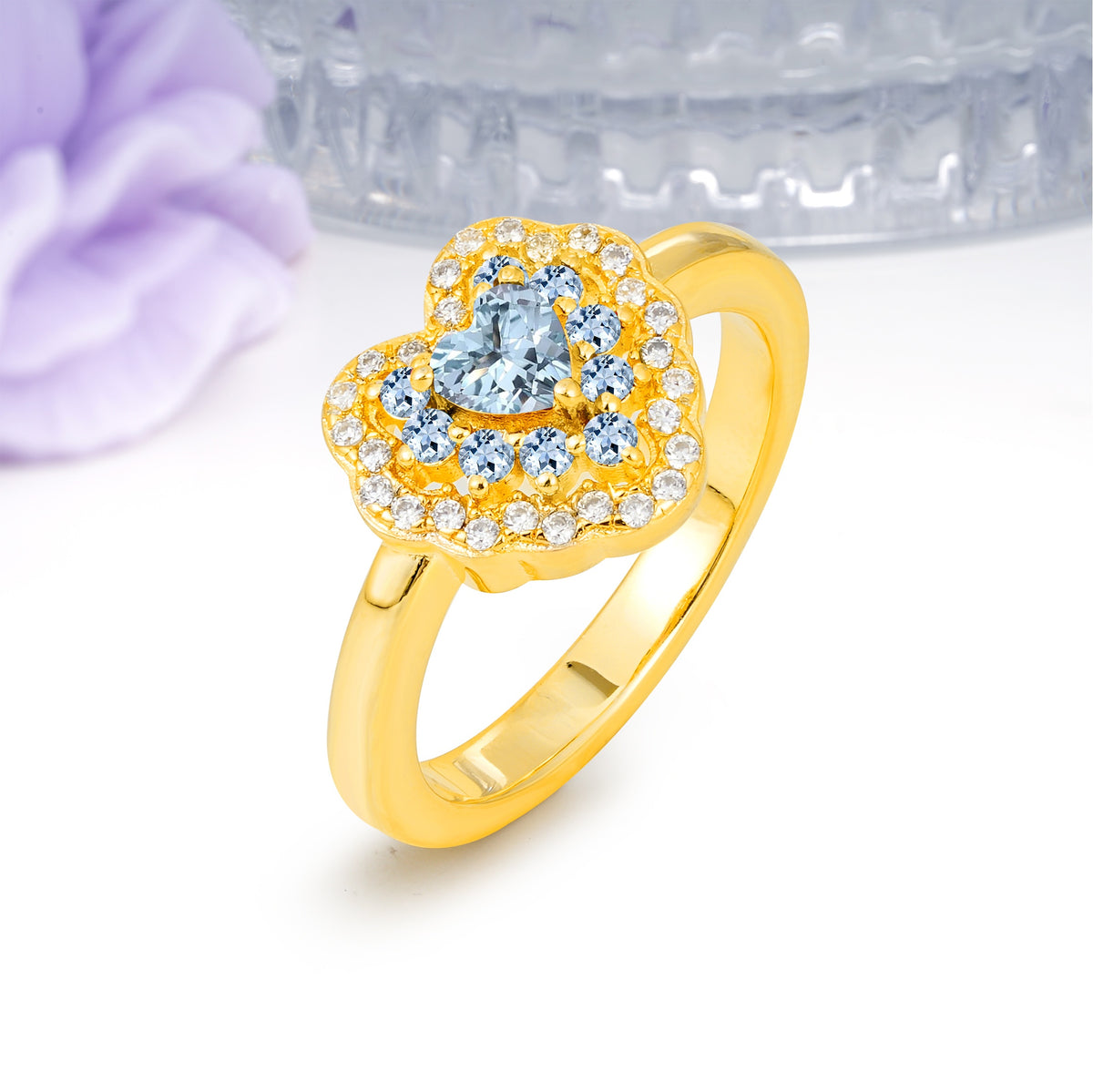 Luxurious and Unique 3 Prong Heart Cut Aquamarine Engagement Ring - Additional view