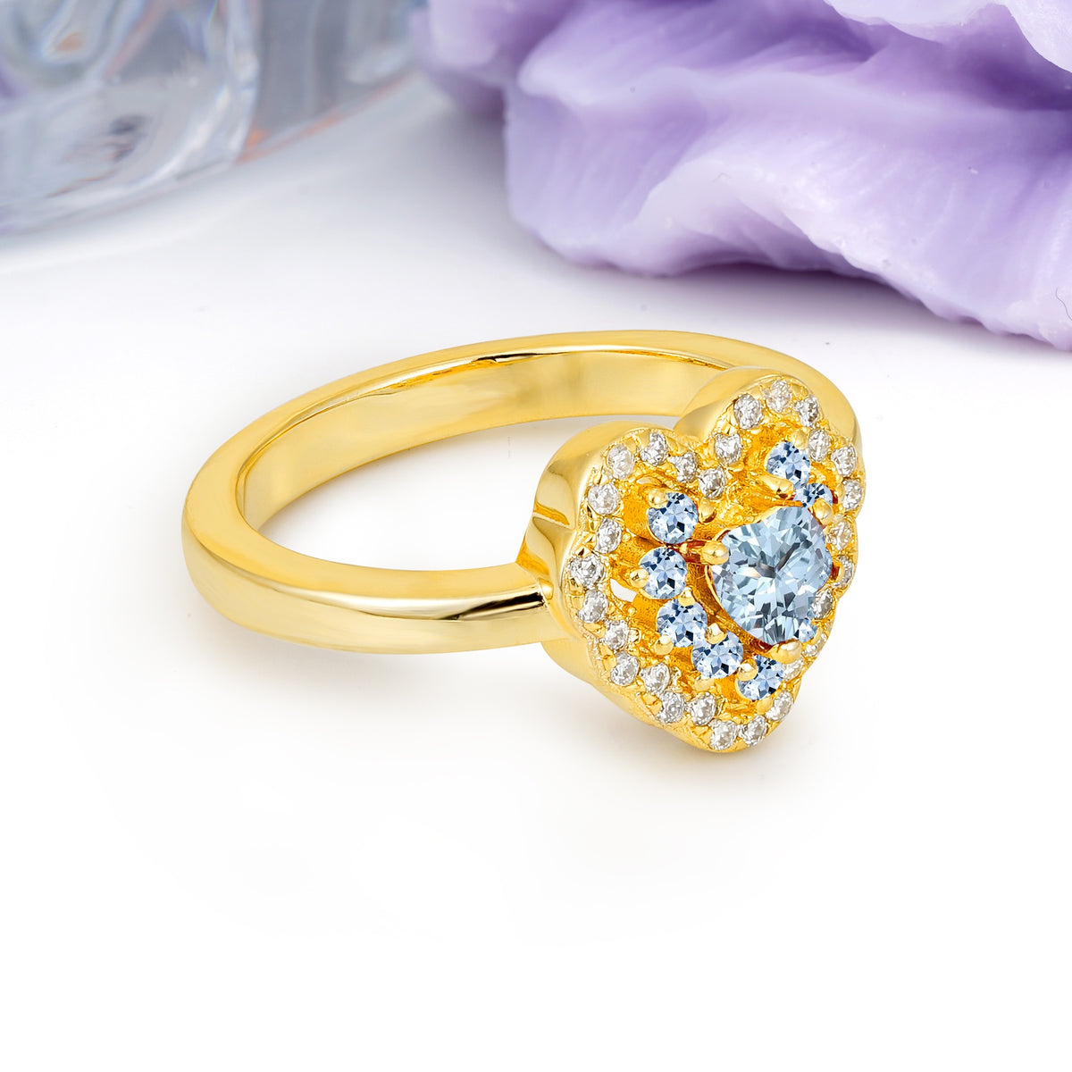 Luxurious and Unique 3 Prong Heart Cut Aquamarine Engagement Ring - Additional view