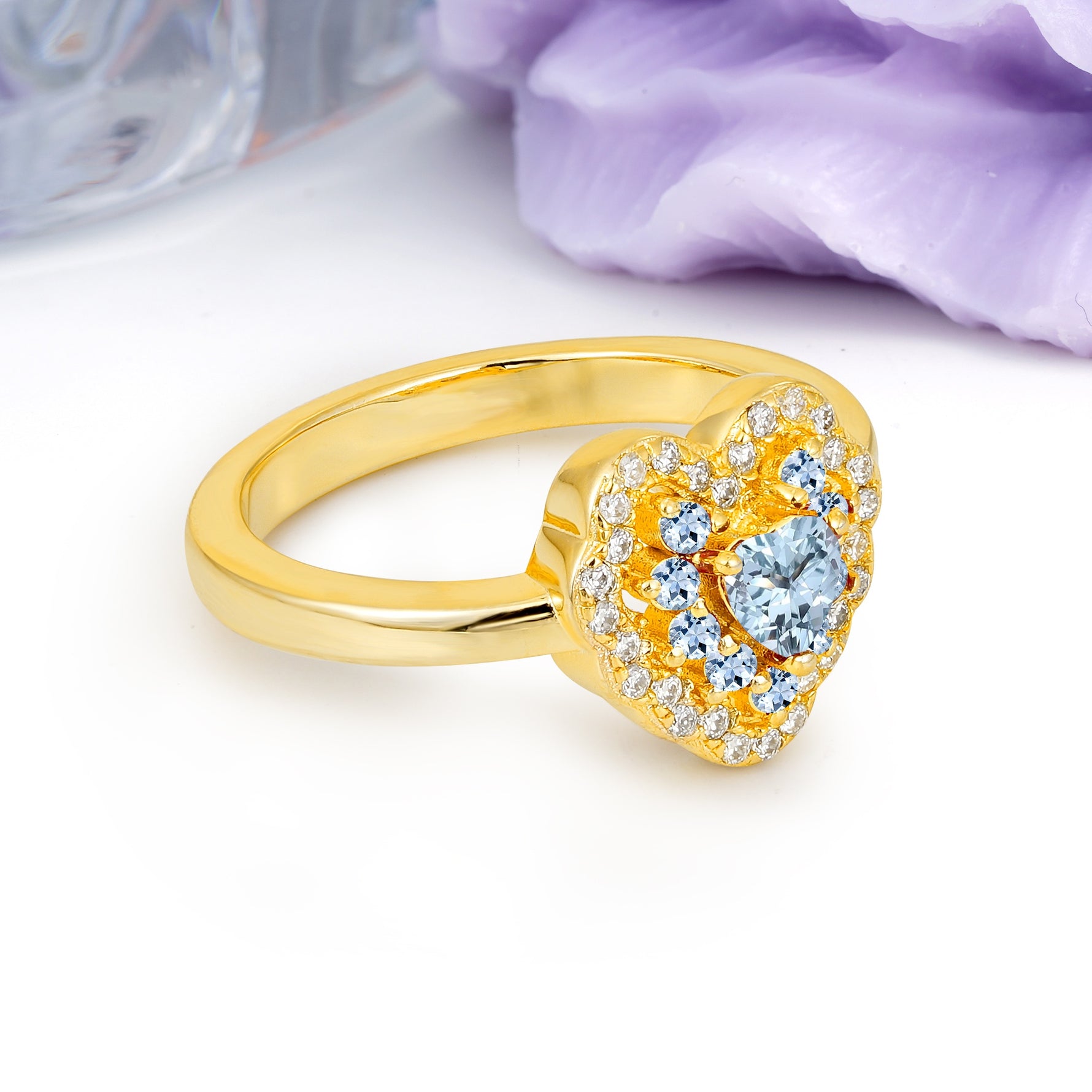 Luxurious and Unique 3 Prong Heart Cut Aquamarine Engagement Ring - Additional view