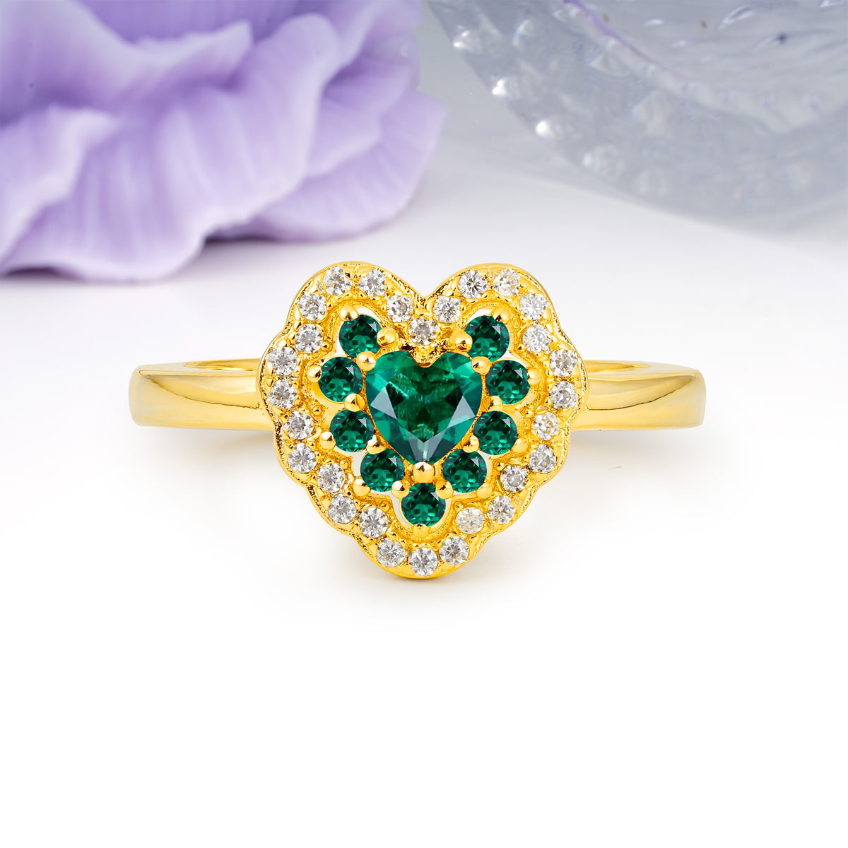 Luxurious and Unique 3 Prong Heart Cut Emerald Engagement Ring - Additional view