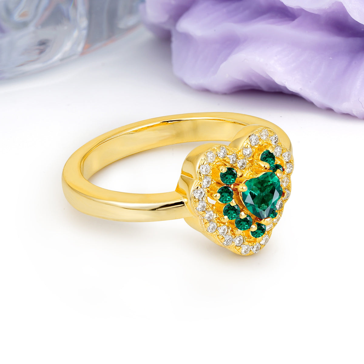 Luxurious and Unique 3 Prong Heart Cut Emerald Engagement Ring - Additional view